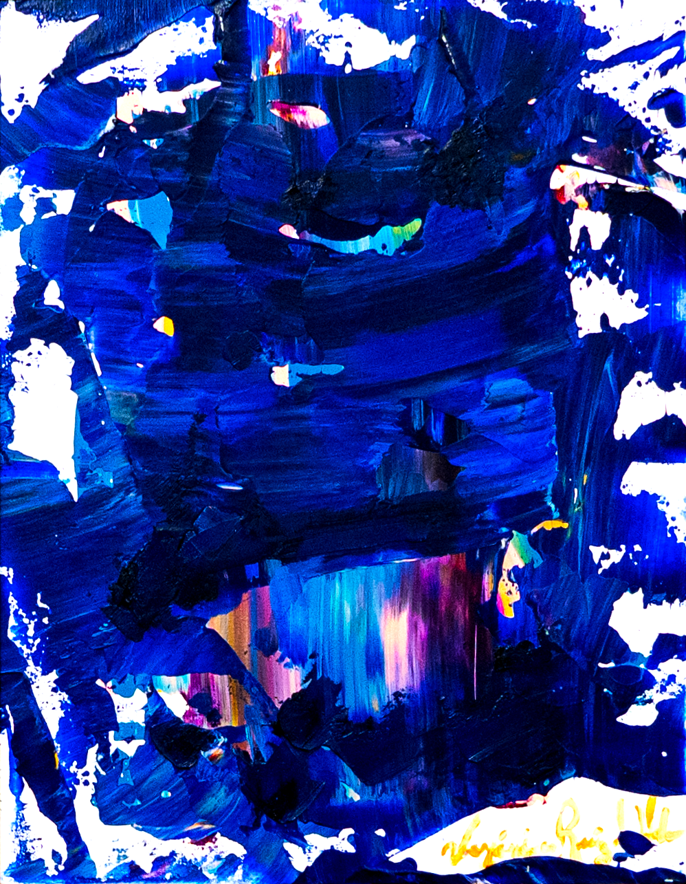 Blue Mood — by Veronica Ruiz de Velasco: thick ultramarine and navy strokes with white canvas breaking through at the edges